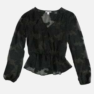Bar III Womens Burnout Peplum Blouse, M, Black